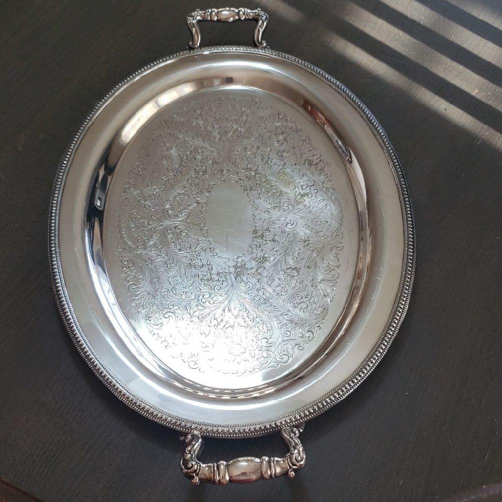 Elegant Vintage Silver Oval Serving Tray